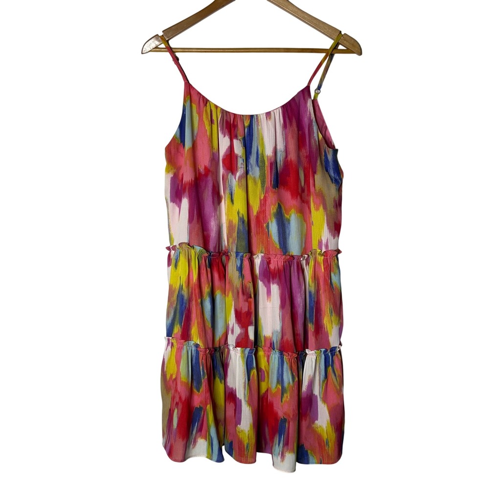 Trina Turk Dress Size M Havsa Tiered Ruffle Spaghetti Strap‎ Abstract Print